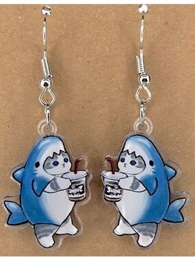 Shark Cat Dangle Earrings 2D Acrylic Cartoon